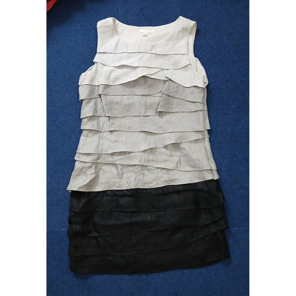 London Times Sleeveless Grey/Silver/Black Layered Ruffles Dress   16